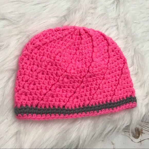 DELETING SOON Crochet Pink Grey Winter Hat Little Girl - Picture 1 of 7